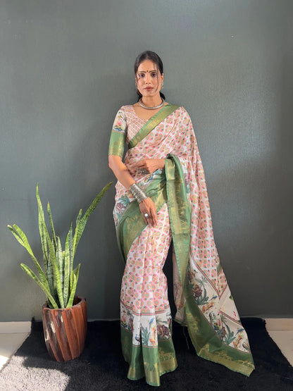 Heritage Silk Saree with Artistic Handpainted Print
