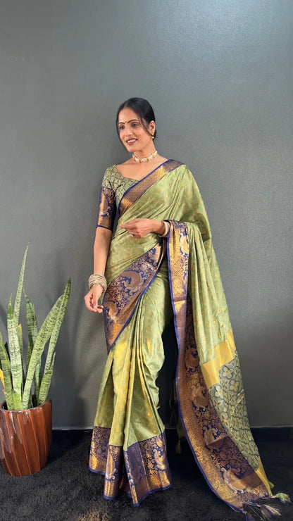 Luxury Silk Saree with Intricate Golden Zari Work