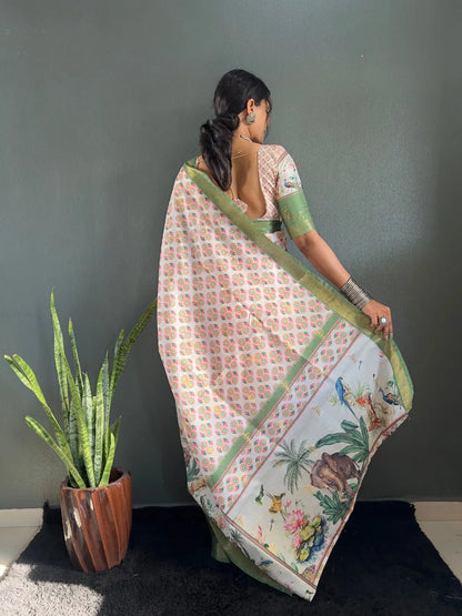 Heritage Silk Saree with Artistic Handpainted Print