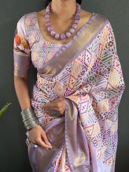 Heritage Silk Saree with Artistic Handpainted Print
