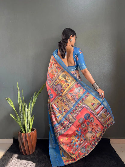 Heritage Silk Saree with Artistic Handpainted Print