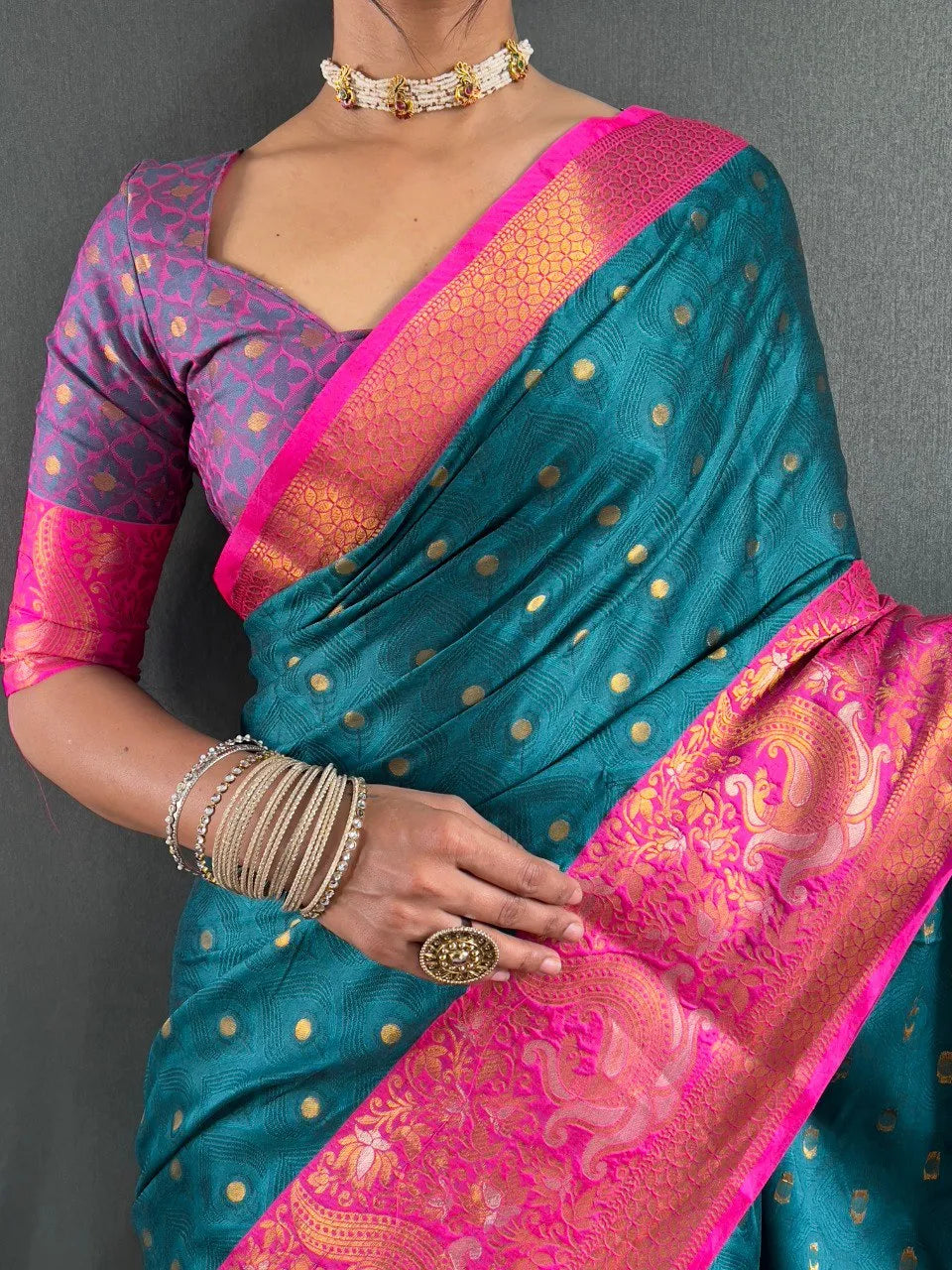 Luxury Silk Saree with Intricate Golden Zari Work