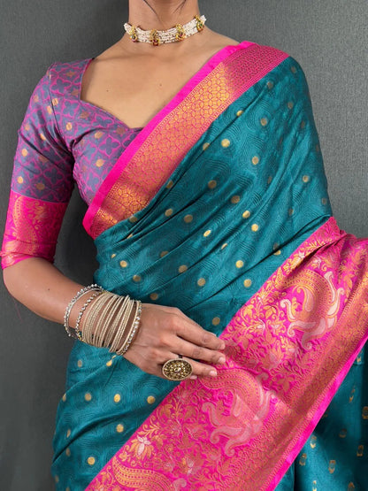 Luxury Silk Saree with Intricate Golden Zari Work