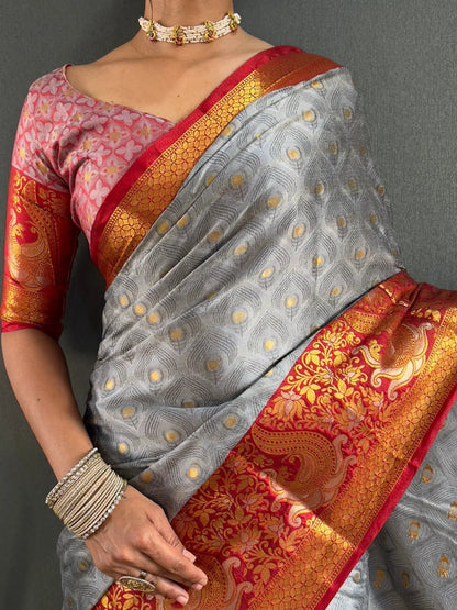 Luxury Silk Saree with Intricate Golden Zari Work