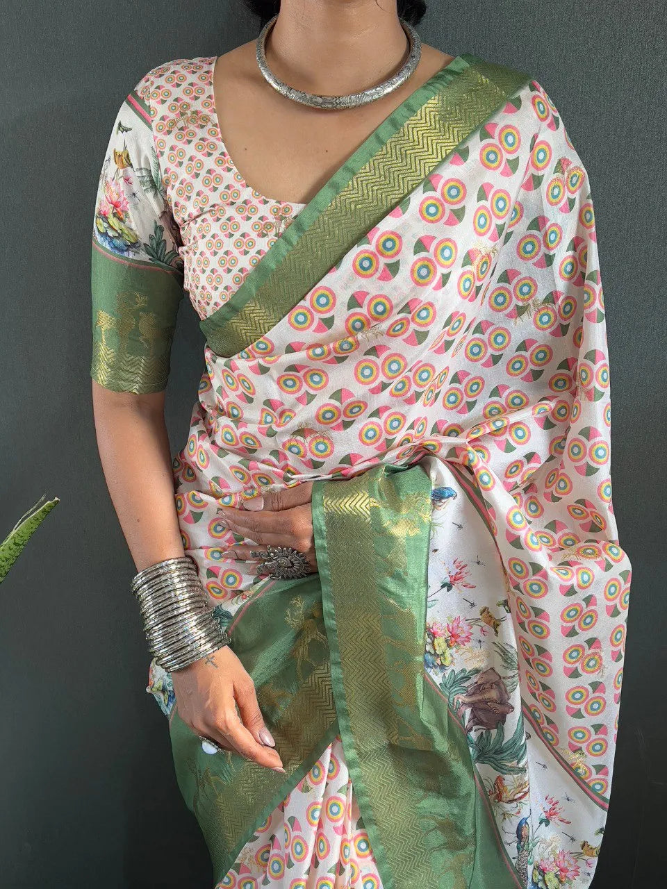 Heritage Silk Saree with Artistic Handpainted Print
