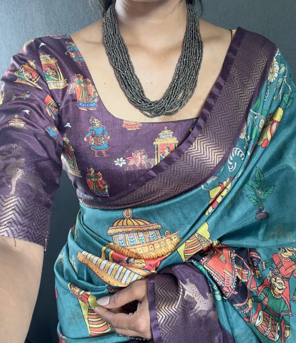 Heritage Silk Saree with Artistic Handpainted Print