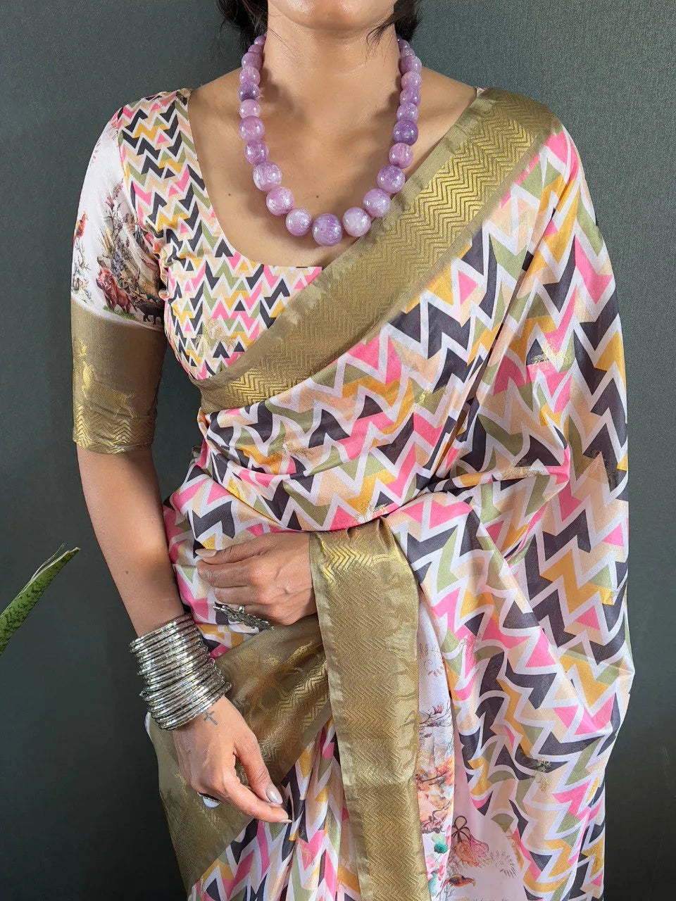 Heritage Silk Saree with Artistic Handpainted Print