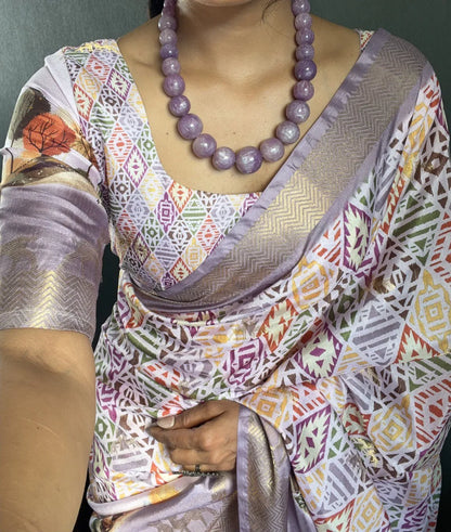 Heritage Silk Saree with Artistic Handpainted Print