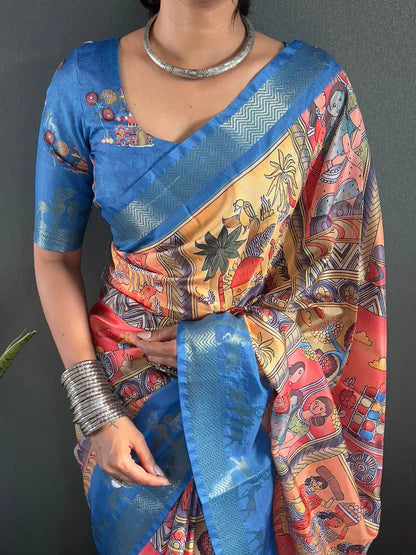 Heritage Silk Saree with Artistic Handpainted Print