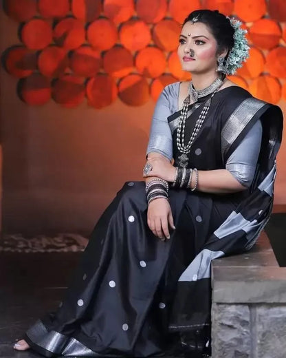 Elegant Black Banarasi Saree with Silver Detailing