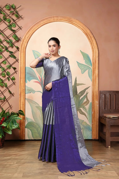 Rich & Regal Ready-to-Wear Saree | Premium Tissue Cotton