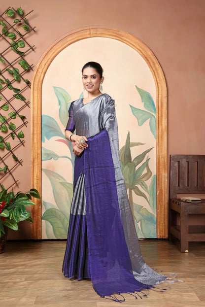 Rich & Regal Ready-to-Wear Saree | Premium Tissue Cotton