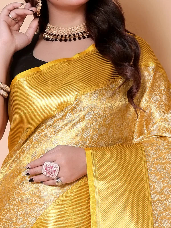 Elegant Floral Weave Saree with Rich Zari Border