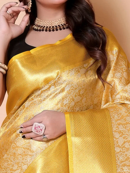 Elegant Floral Weave Saree with Rich Zari Border