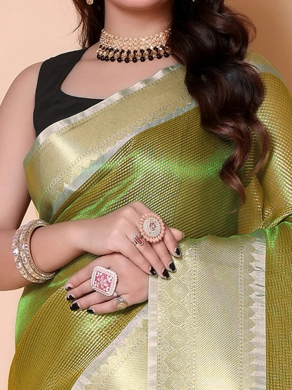 Traditional Yellow Silk Saree with Elegant Golden Zari Weaving