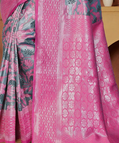 Luxurious Banarasi Silk Saree with Floral Brocade Weaving