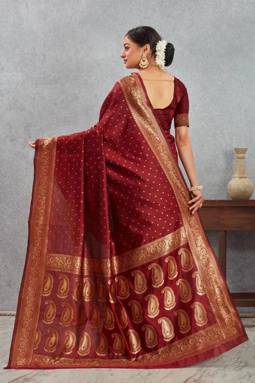 Royal Kanjivaram Silk Saree with Golden Paisley Zari Work