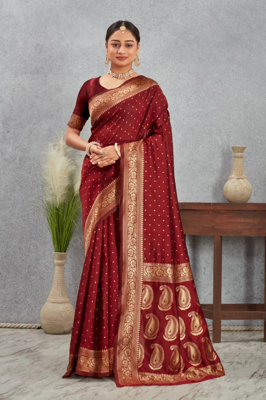 Royal Kanjivaram Silk Saree with Golden Paisley Zari Work