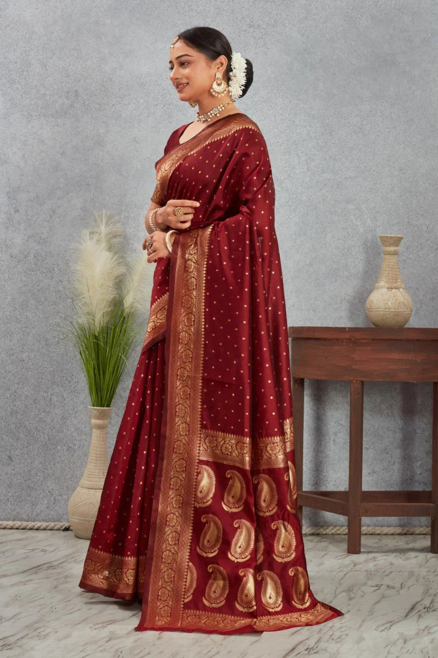 Royal Kanjivaram Silk Saree with Golden Paisley Zari Work