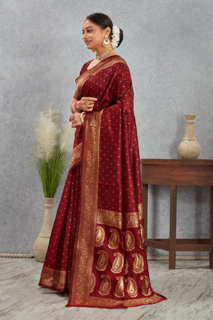 Royal Kanjivaram Silk Saree with Golden Paisley Zari Work