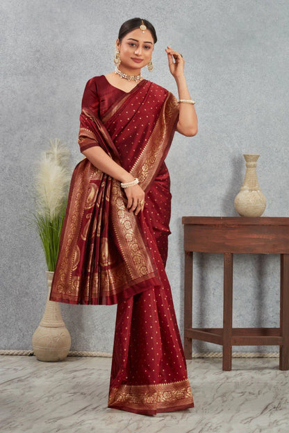 Royal Kanjivaram Silk Saree with Golden Paisley Zari Work