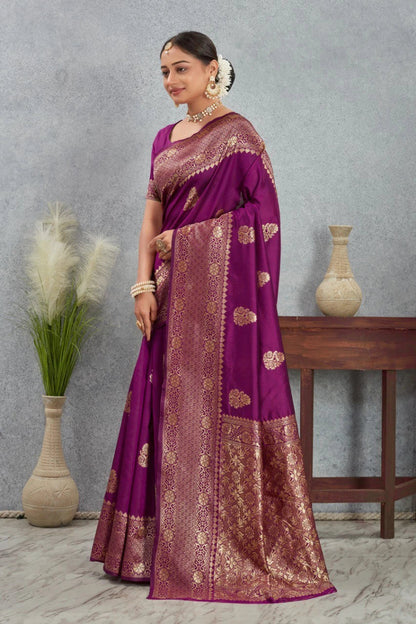 Royal Kanjivaram Silk Saree with Golden Paisley Zari Work
