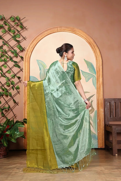 Rich & Regal Ready-to-Wear Saree | Premium Tissue Cotton