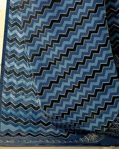 Elegant Navy Blue Printed Cotton Saree with Contrast Border