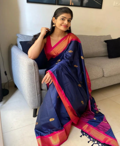 Graceful Silk Saree with Contrast Zari Border