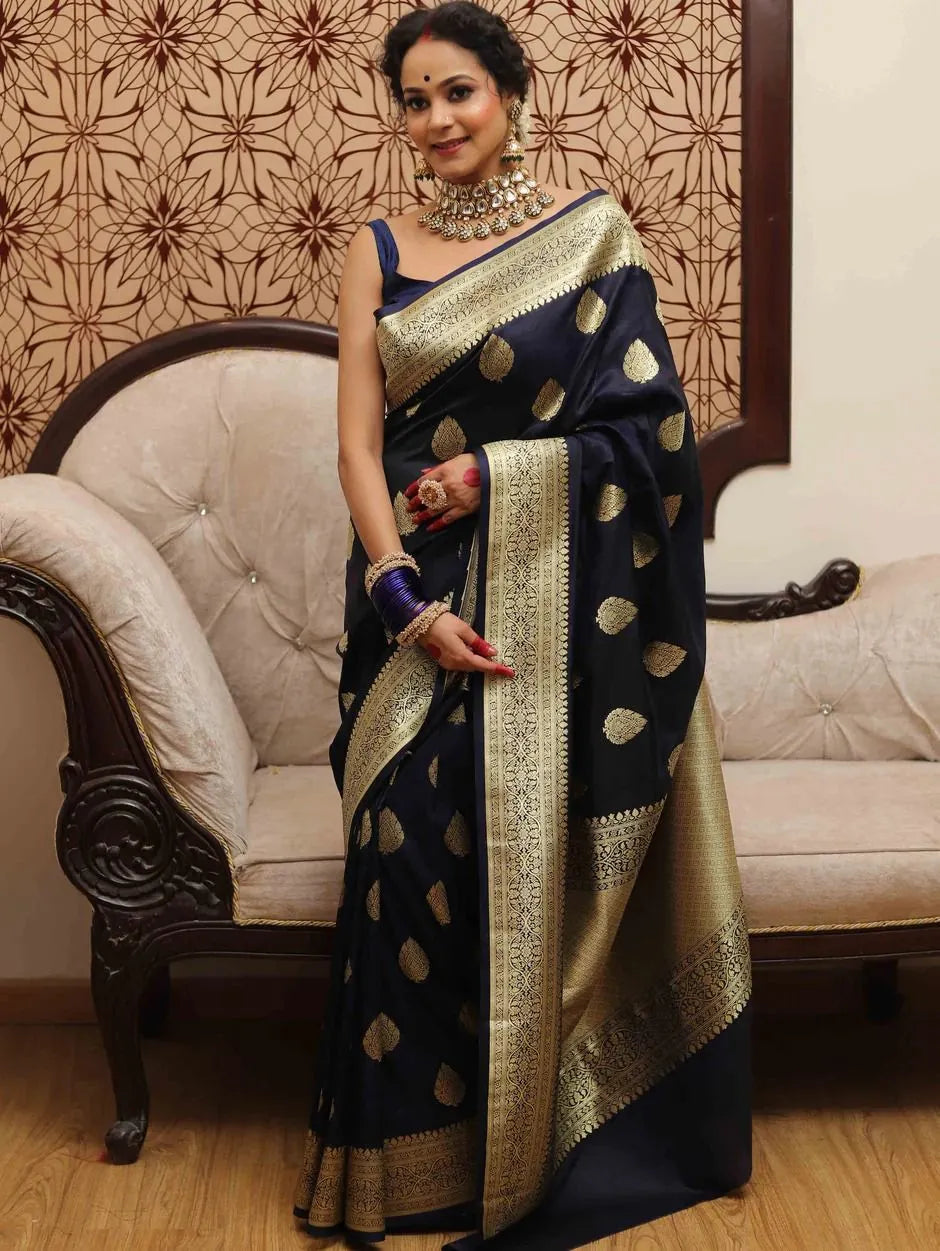 Elegant Navy Blue Kanjivaram Silk Saree with Rich Border