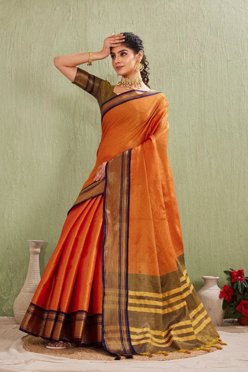 Traditional Kanjivaram Silk Saree with Elegant Checked Zari Design