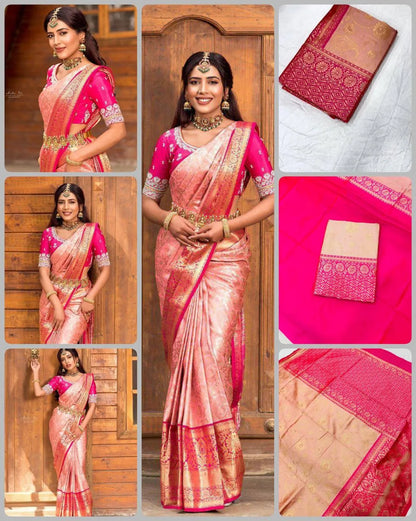 Royal Peach Pink Kanjivaram Silk Saree