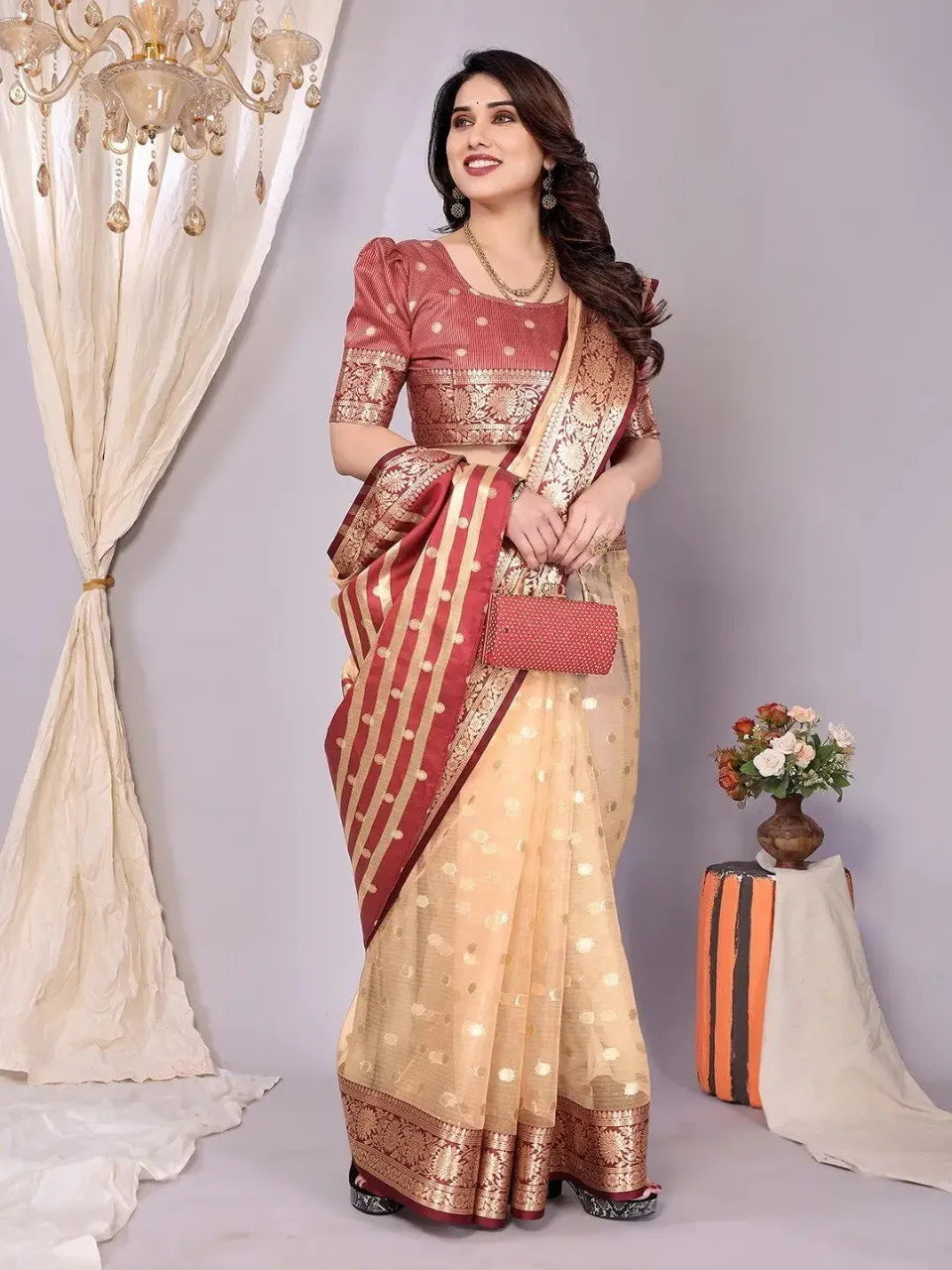 Elegant Banarasi Silk Saree with Rich Zari Border