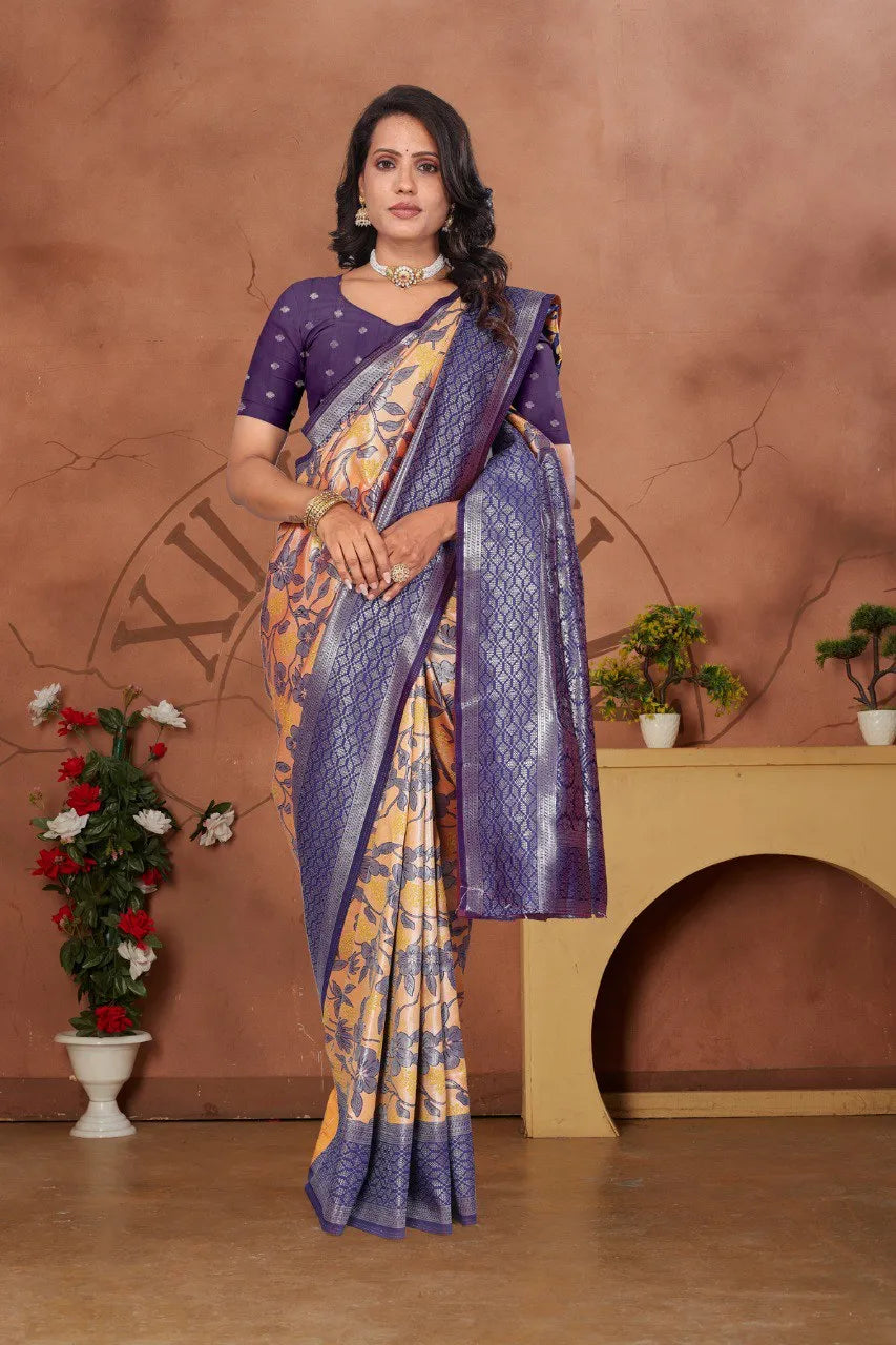 Luxurious Banarasi Silk Saree with Floral Brocade Weaving