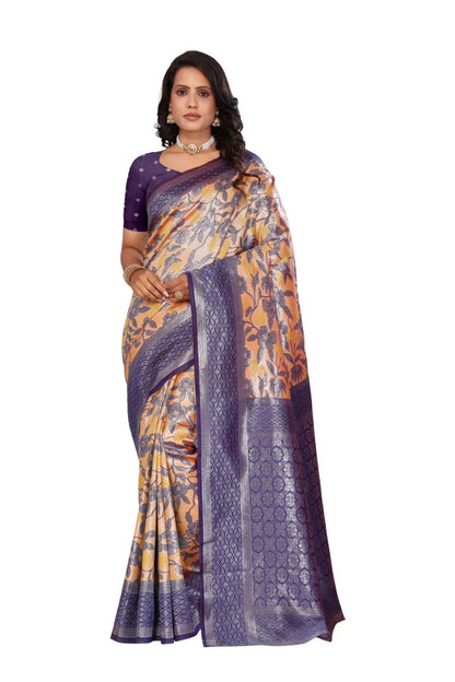 Luxurious Banarasi Silk Saree with Floral Brocade Weaving