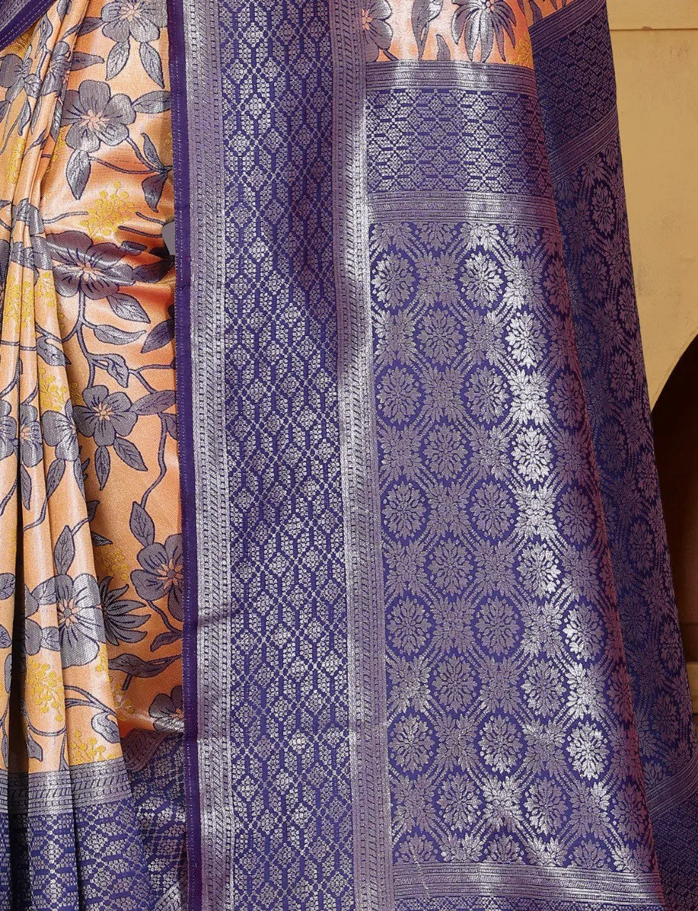 Luxurious Banarasi Silk Saree with Floral Brocade Weaving