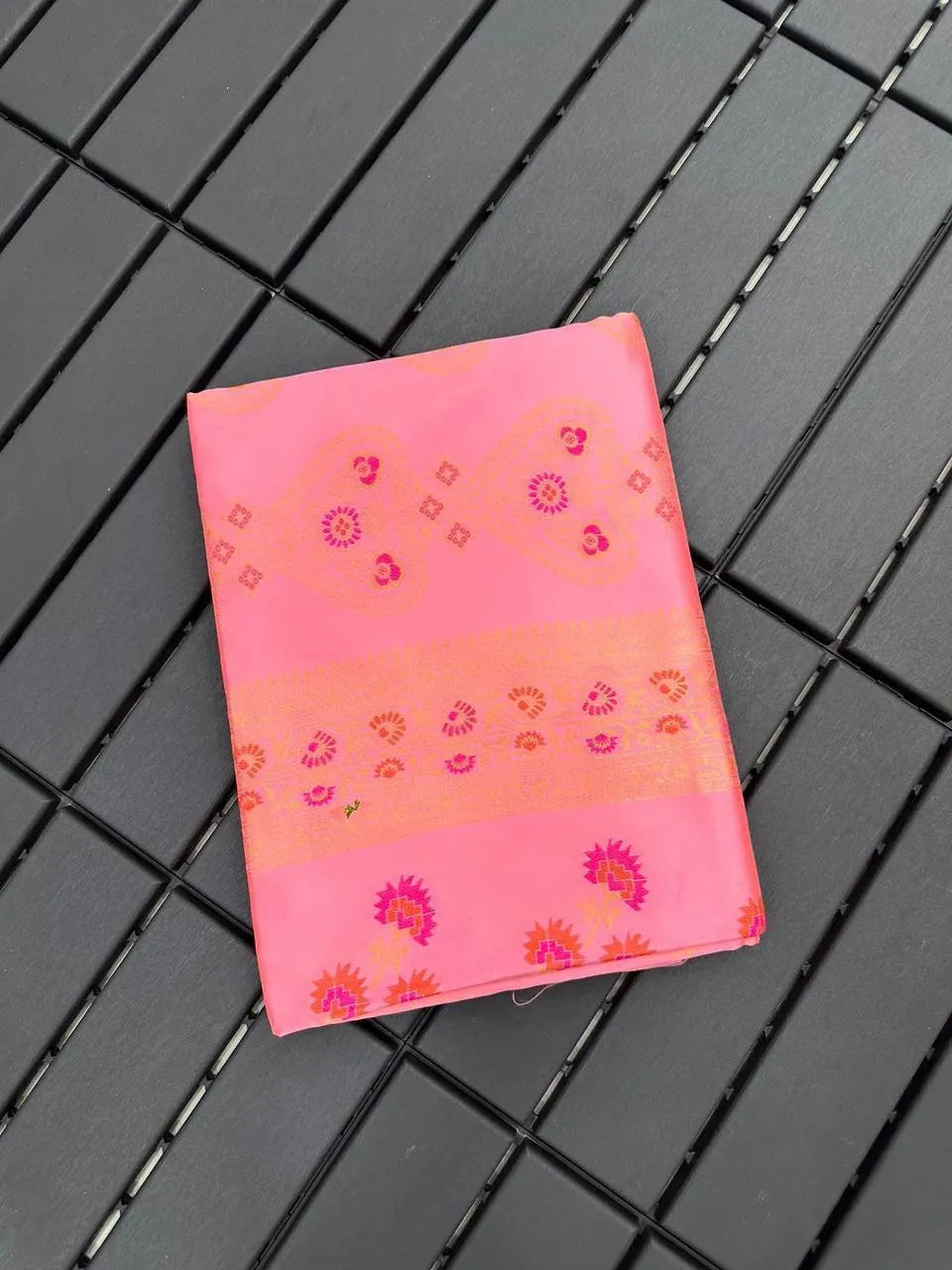 Traditional Banarasi Saree with Floral Golden Motifs