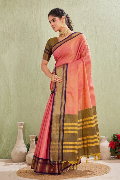 Traditional Kanjivaram Silk Saree with Elegant Checked Zari Design