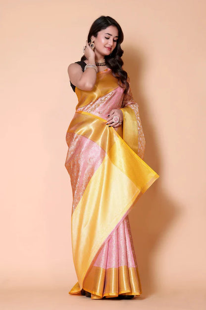 Elegant Floral Weave Saree with Rich Zari Border