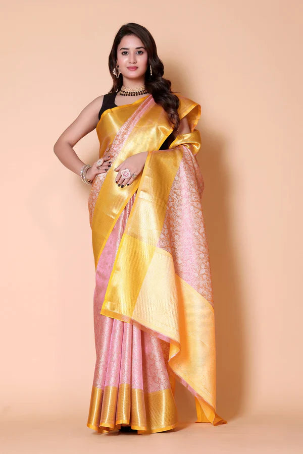Elegant Floral Weave Saree with Rich Zari Border