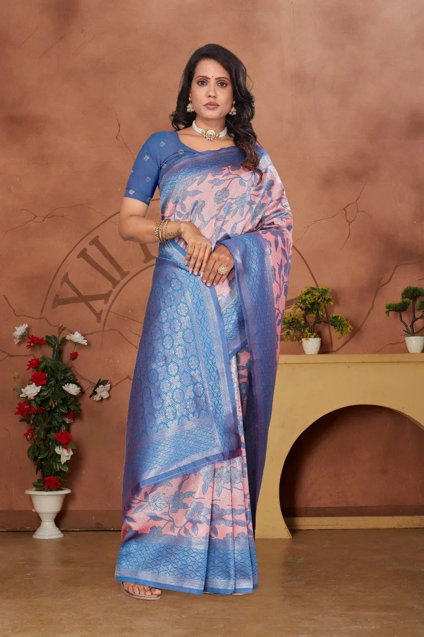 Luxurious Banarasi Silk Saree with Floral Brocade Weaving