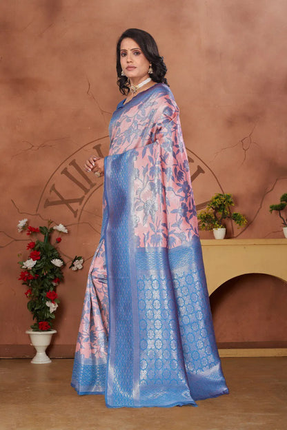 Luxurious Banarasi Silk Saree with Floral Brocade Weaving