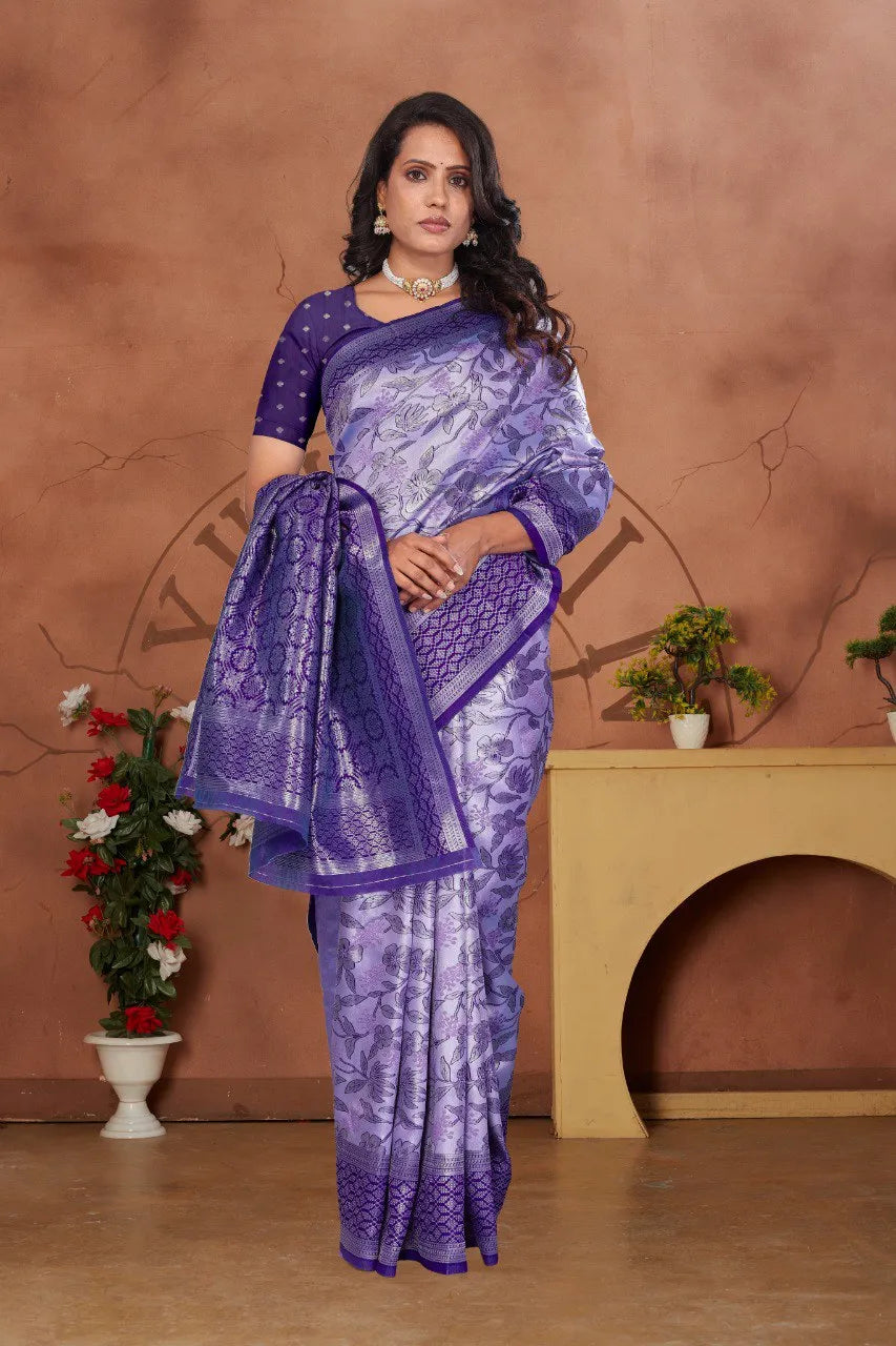 Luxurious Banarasi Silk Saree with Floral Brocade Weaving