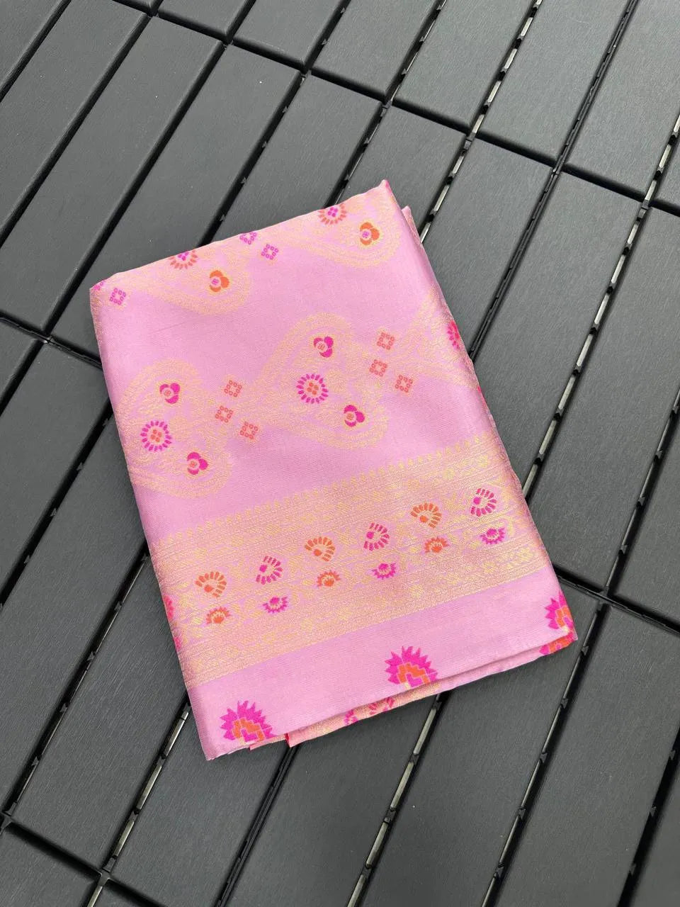 Traditional Banarasi Saree with Floral Golden Motifs