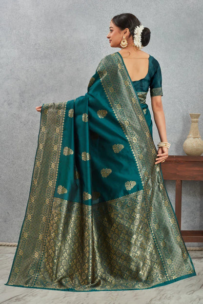 Royal Kanjivaram Silk Saree with Golden Paisley Zari Work
