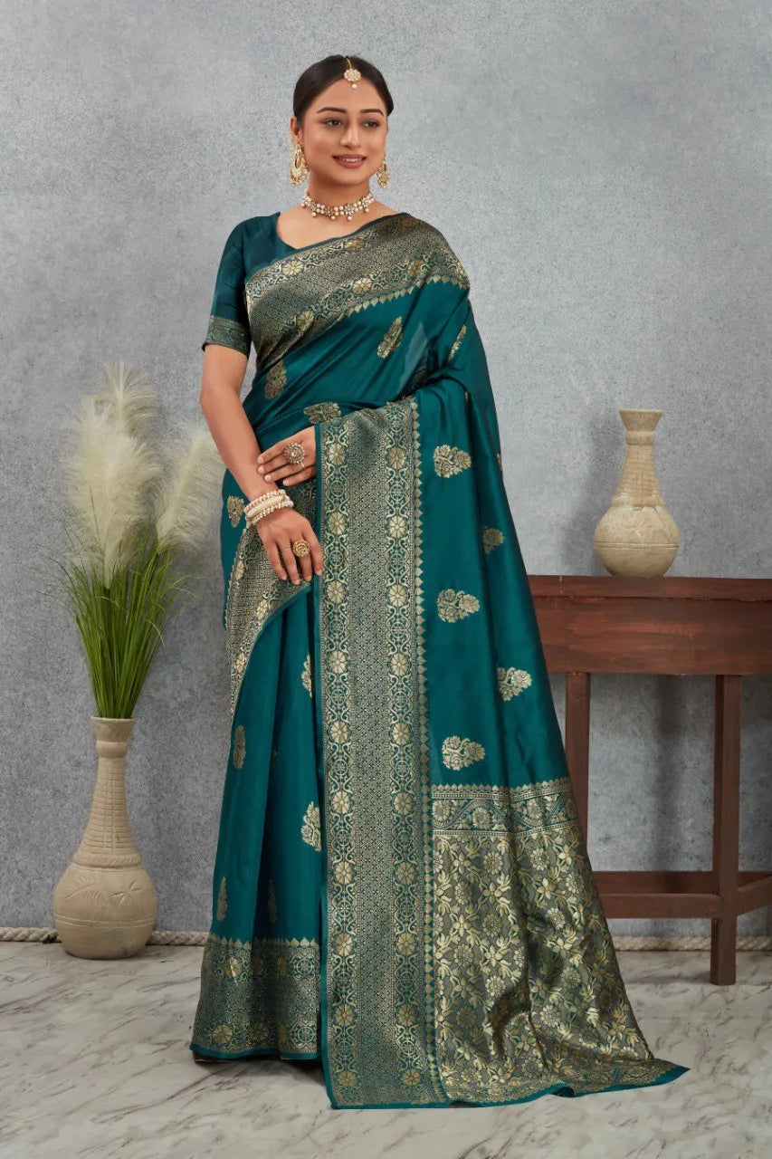 Royal Kanjivaram Silk Saree with Golden Paisley Zari Work