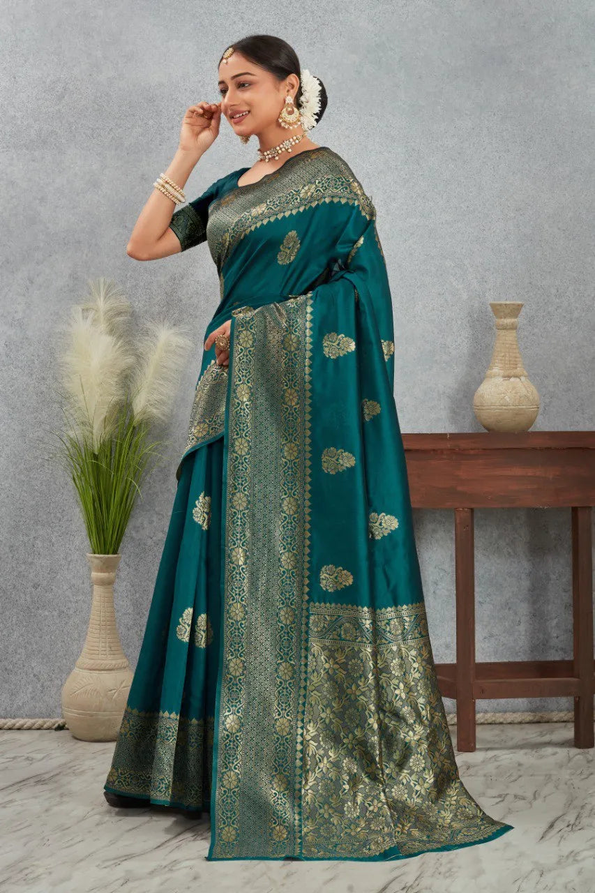 Royal Kanjivaram Silk Saree with Golden Paisley Zari Work