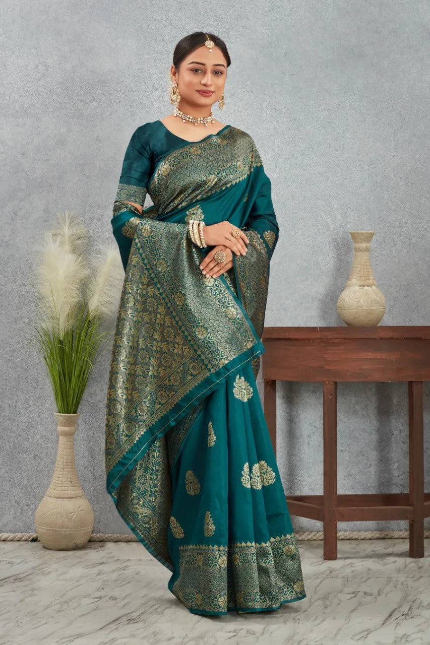 Royal Kanjivaram Silk Saree with Golden Paisley Zari Work