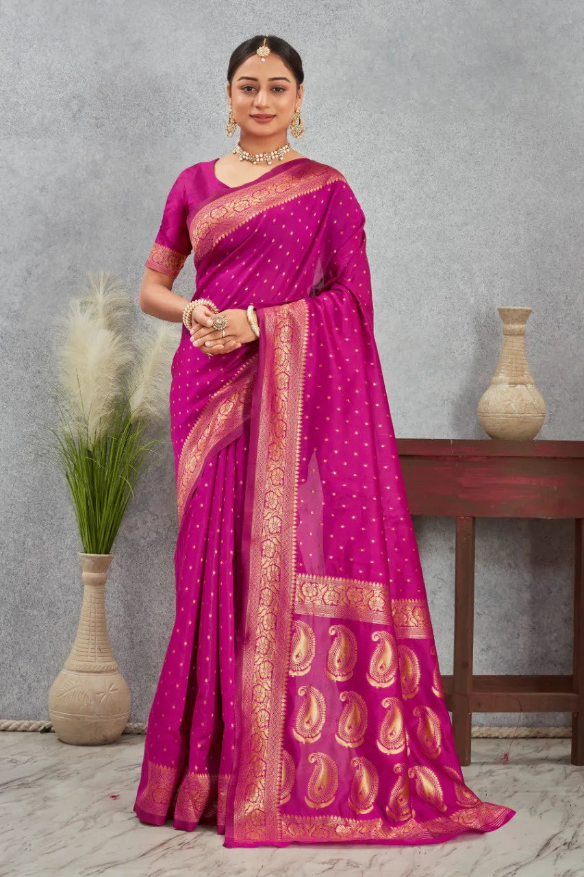 Royal Kanjivaram Silk Saree with Golden Paisley Zari Work