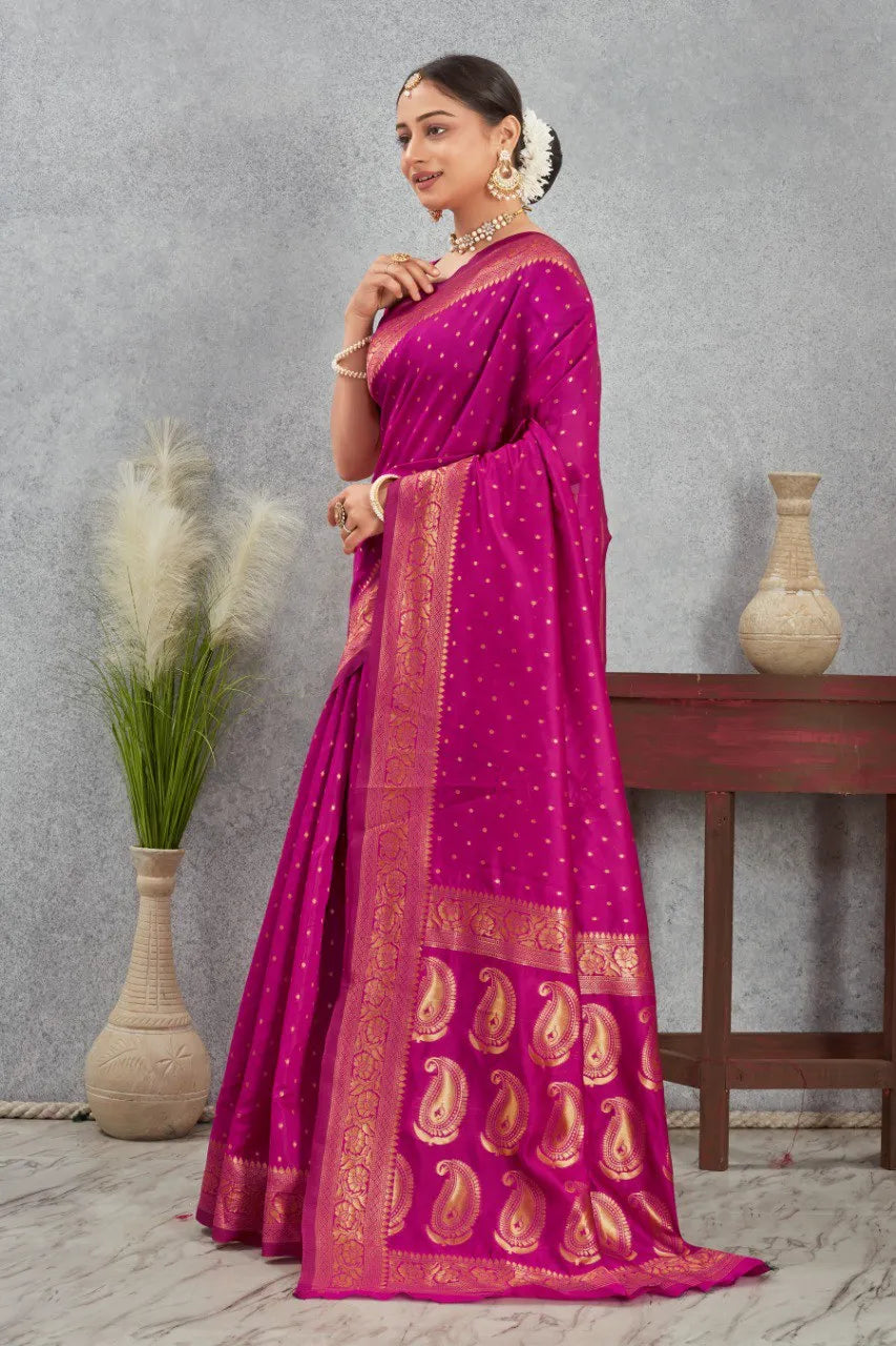 Royal Kanjivaram Silk Saree with Golden Paisley Zari Work